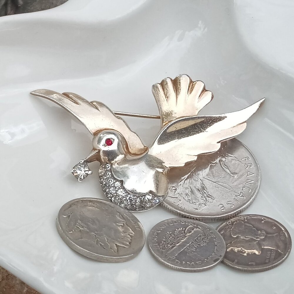 Signed Mazer 1940's Sterling & Rhinestone Brooch